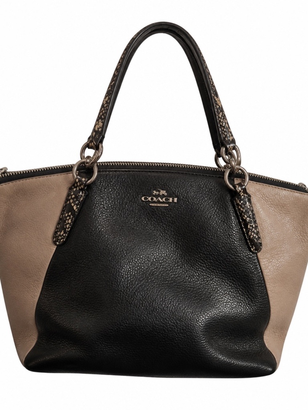 COACH Black and Taupe Pebble Leather Shoulder Bag
